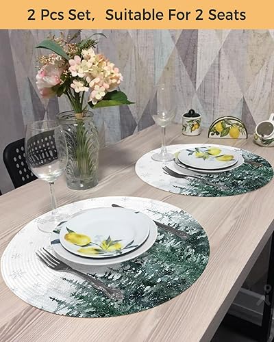 Miniatura 5 de 2 manteles individuales redondos trenzados, manteles individuales trenzados de Navidad, diseño de copos de nieve, lavables, manteles individuales de