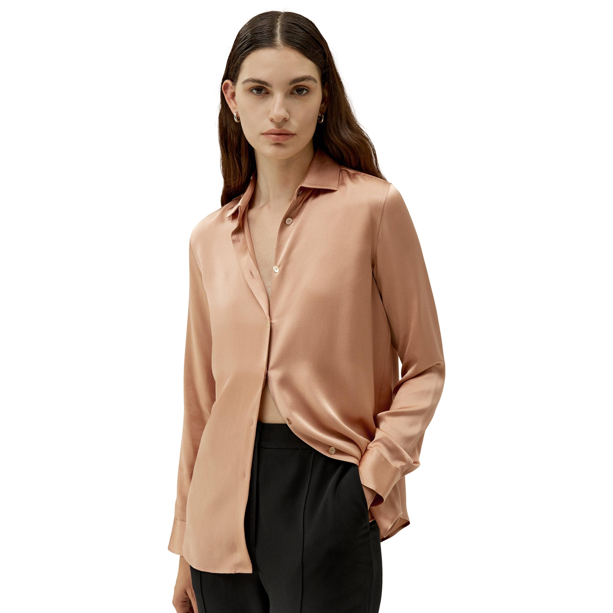 LilySilk Damen Reine Seidenbluse Klassische Maulbeerseiden Bluse mit Muschelknopfverschluss und Minimalistischer Knopfleiste für den Alltag