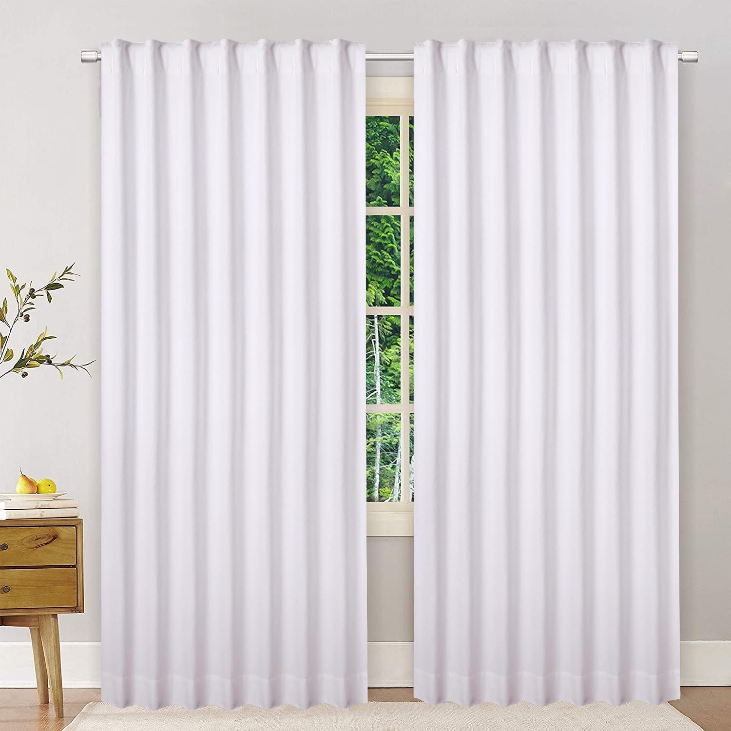 Lightnpro White Cotton Curtains 96 Inches Long - Set of 2 Farmhouse Tab Top Drapes 50x96 for Living Room, Bedroom, or Dining, Light Filtering Curtain Panels, Classic Window Treatment