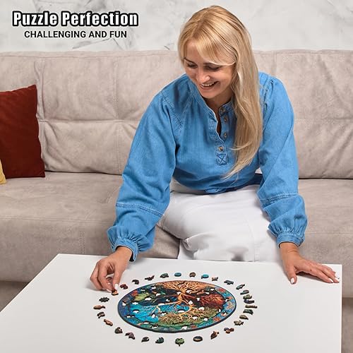 Miniatura 2 de LEOGOR Rompecabezas de madera de mandala de árbol de la vida, rompecabezas de madera de 200 piezas para adultos y niños, diseño redondo inspirado en