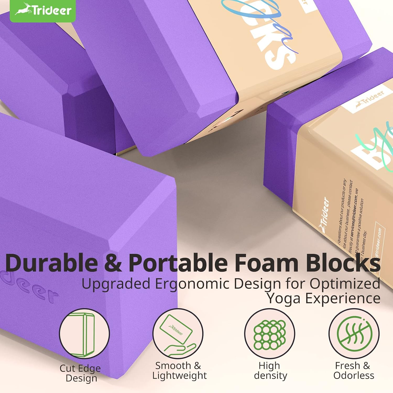 Trideer Yoga Blocks 2 Pack with Strap, Non-Slip EVA Foam & 8 ftStretching Strap, High Density Yoga Blocks and Strap Set for Pilates, General Fitness Stretching, Toning Workouts and Meditation