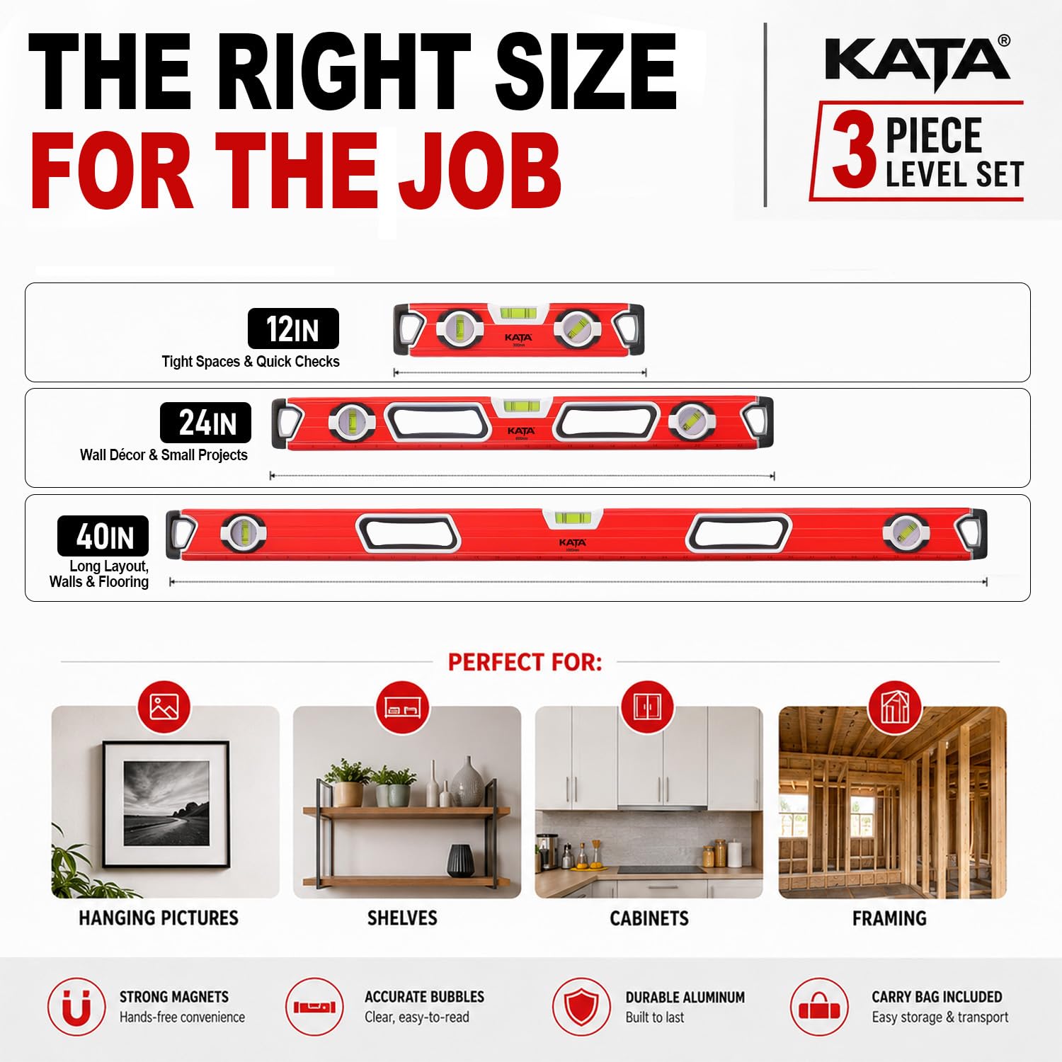 KATA Magnetic Level Set - 3 Piece Leveling Tool -2