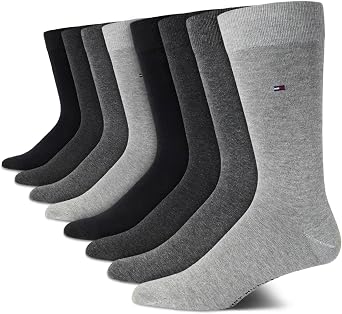 Tommy Hilfiger Mens 8 Pack Lightweight Everyday Dress Crew Socks | Soft Breathable Everyday Knit With a Smooth Flat Toe Seam, Lightweight All Day Comfort for Work, Business and Casual Wear