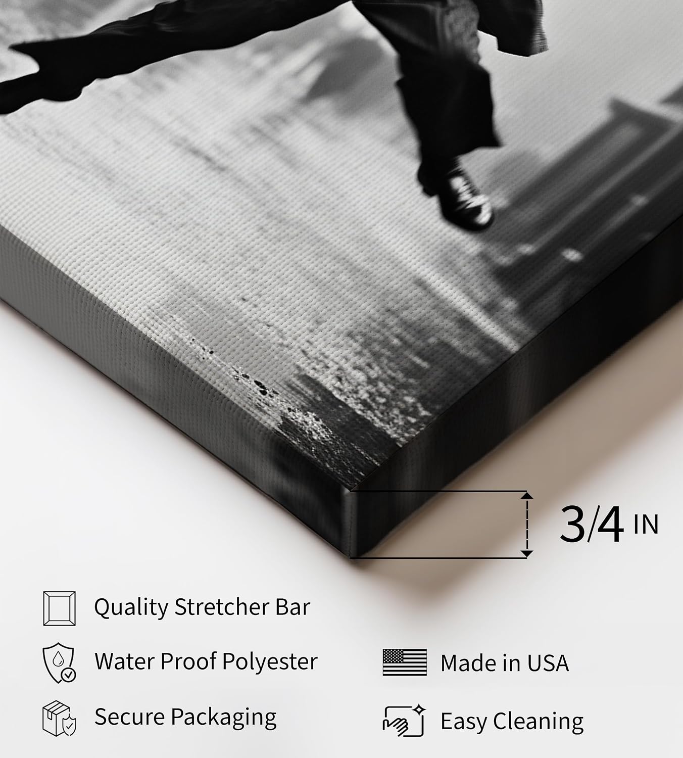 Poster Master Man in Rain Canvas - Happy Gentleman Print - Black Umbrella Photography - Black & White Minimal Art - Aesthetic Living Room or Office Wall Decor - 8x10 STRETCHED Canvas