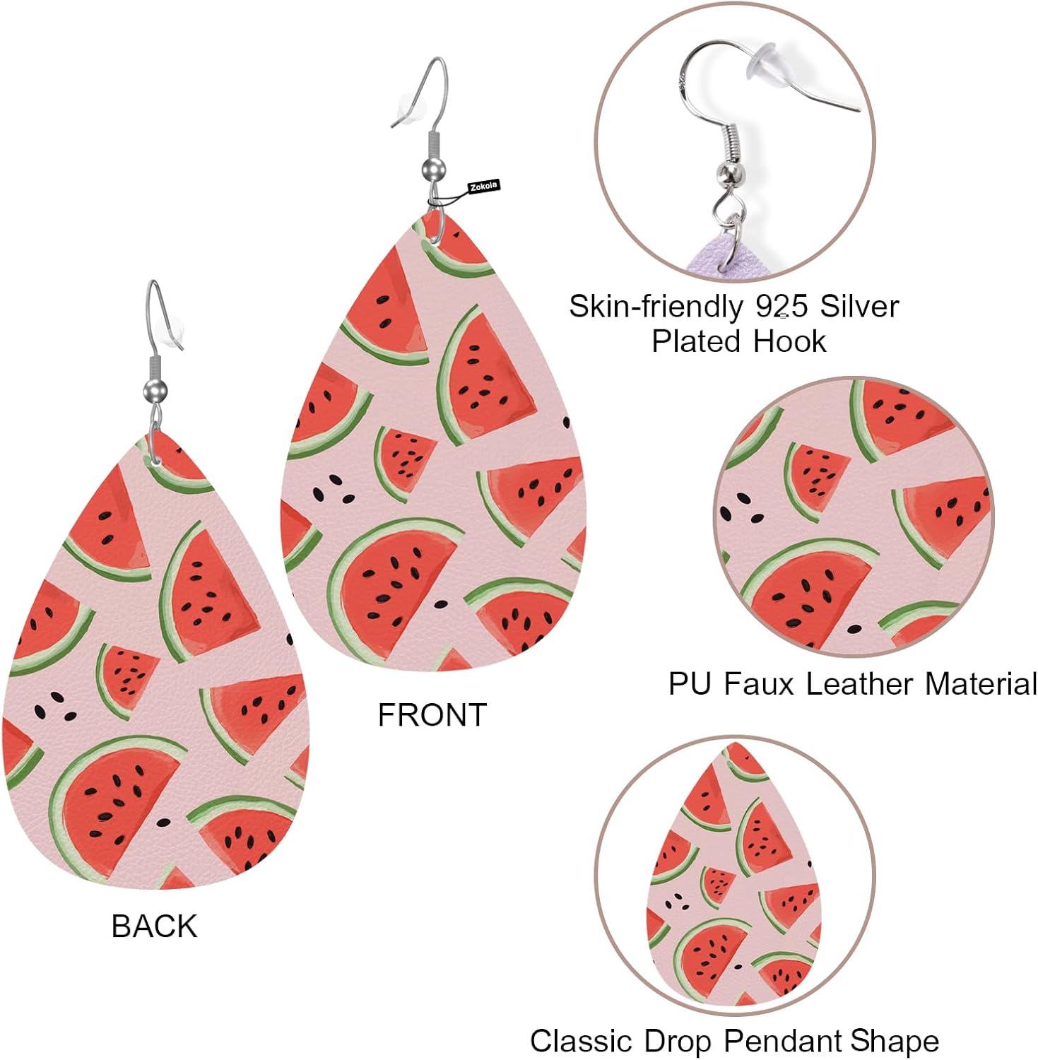 Zokola Watermelon Leather Drop Earrings Set, Cartoon Fruit Watermelon Pieces Lightweight Teardrop Earrings Leather Dangle Earrings For Women Friends Wedding Jewelry - Image 2