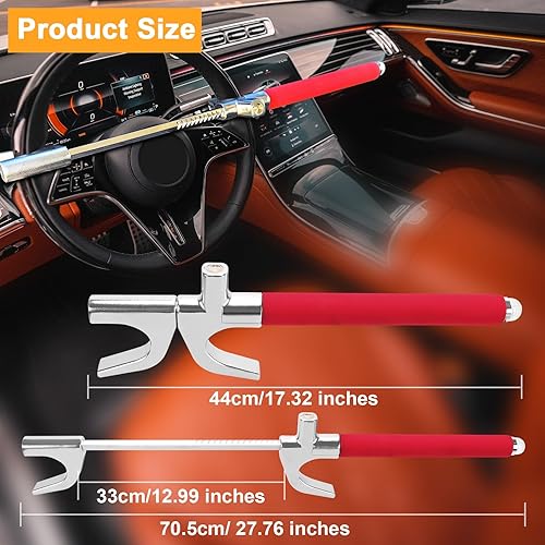 Miniatura 2 de Turnart Cerradura de volante universal para automóvil, dispositivo antirrobo, cerradura de dirección retráctil con 3 llaves para automóvil, camión,