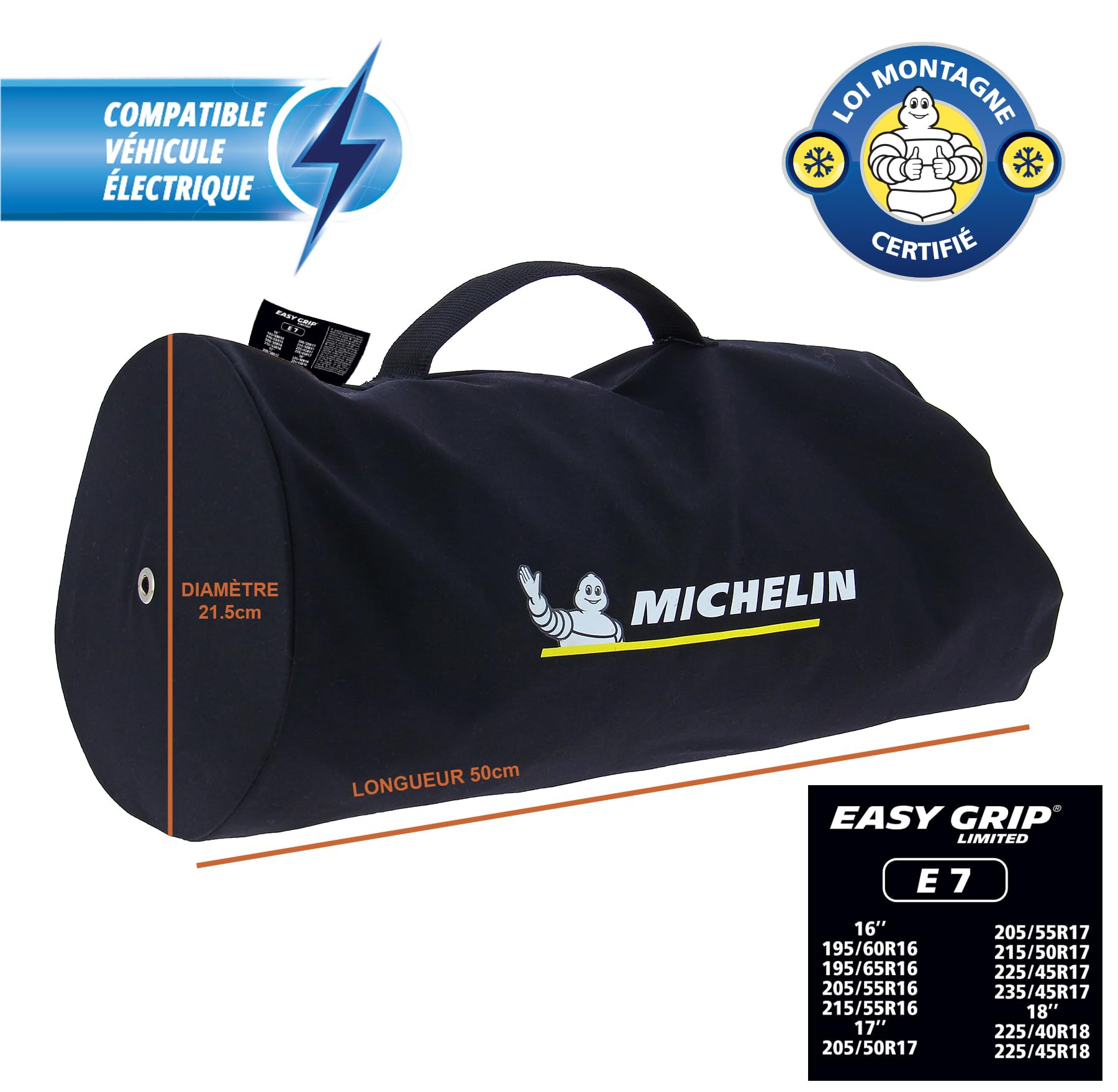 MICHELIN EASY GRIP Limited 7-Verbundstoff, Ultraleistungsfähig- 2 Stück | Patentierte Schneekette aus Hochleistungs-Verbundmaterial, EN 16662, geringe Gewicht, felgenschonend, Einfache Handhabung