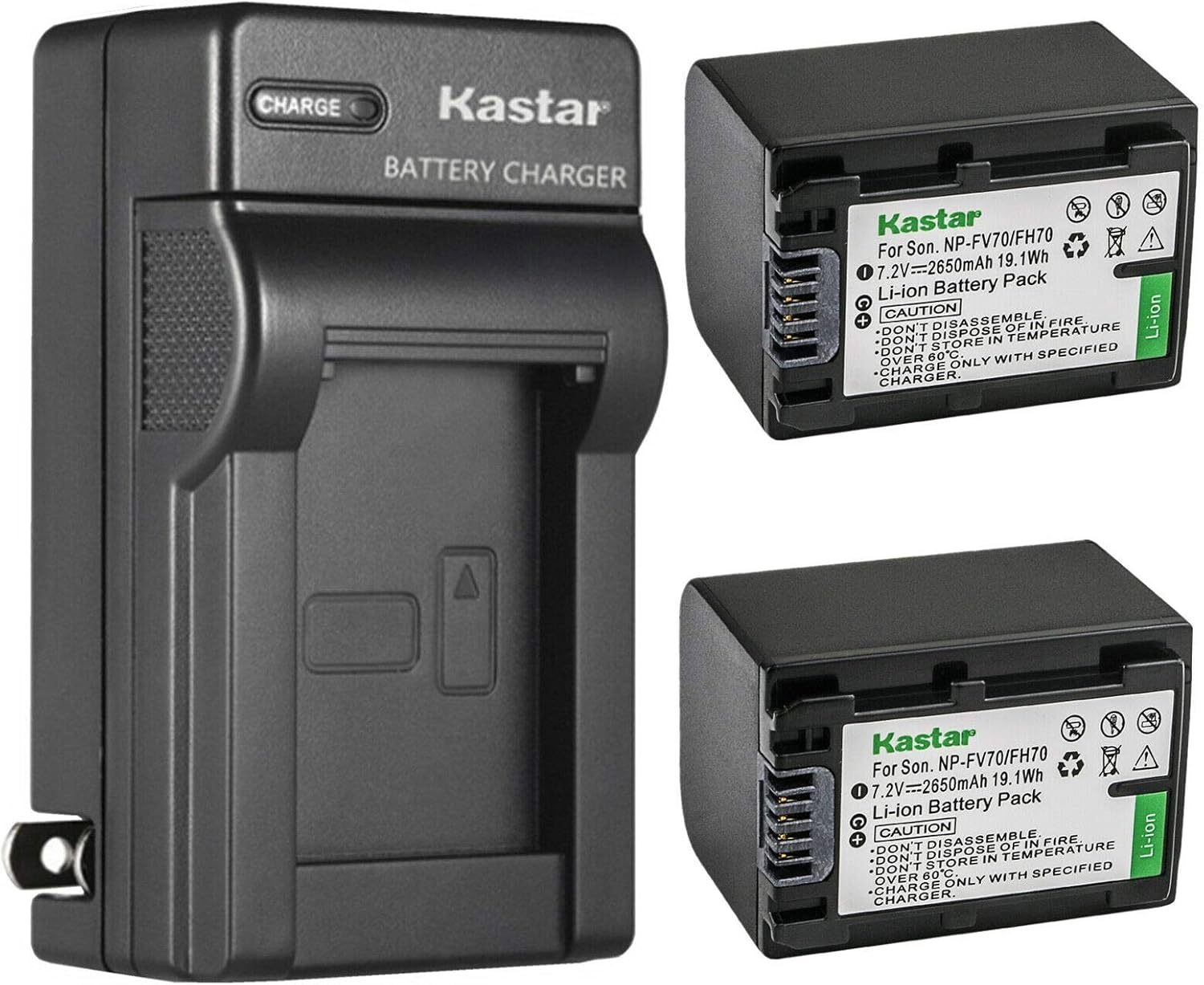 Kastar 3-Pack Battery and AC Wall Charger Replacement for Sony NP-FH30 NP-FH40 NP-FH50 NP-FH60 NP-FH70 NP-FH90 NP-FH100 Battery, Sony AC-VQH10 BC-TRV BC-VH1 Charger, Sony HDR-UX19, HDR-UX20 Camera