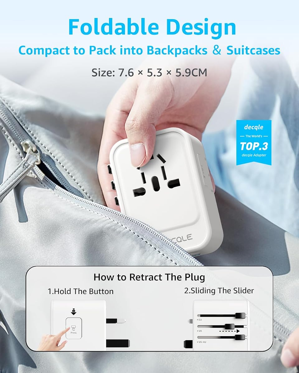 Universal Travel Adapter, International Travel Plug Adapter with 2 USB-C(PD 20W) ＆ 1 USB-A Ports, All in One Portable for USA, UK, EU, AU ＆ 224+ Countries (White) UK PD20W White — view 4