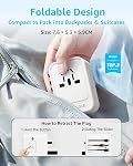 Adaptateur de Voyage Universel, Adapteur de Plug Voyage International avec 2 USB-C(PD 20W) & 1 USB-A Ports, tous en un seul adaptateur portable, pour USA, UK, EU, AU & 224+ Pays (Blancs)
