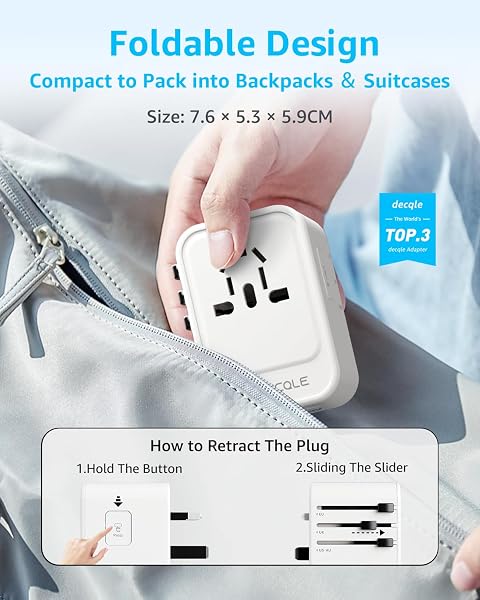 Universal Travel Adapter, International Travel Plug Adapter with 2 USB-C(PD 20W) & 1 USB-A Ports, All in One Portable for USA, UK, EU, AU & 224+ Countries (White) UK PD20W White - 4