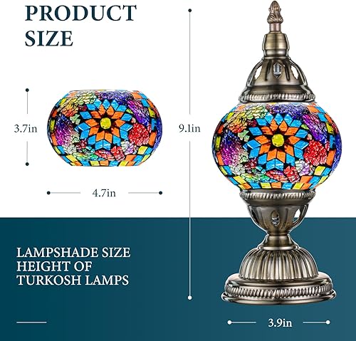 Miniatura 3 de Marrakech Lámpara de mesa turca con base de bronce, hecha a mano, colorido, marroquí, estilo Tiffany, mosaico de cristal, lámpara de mesita de
