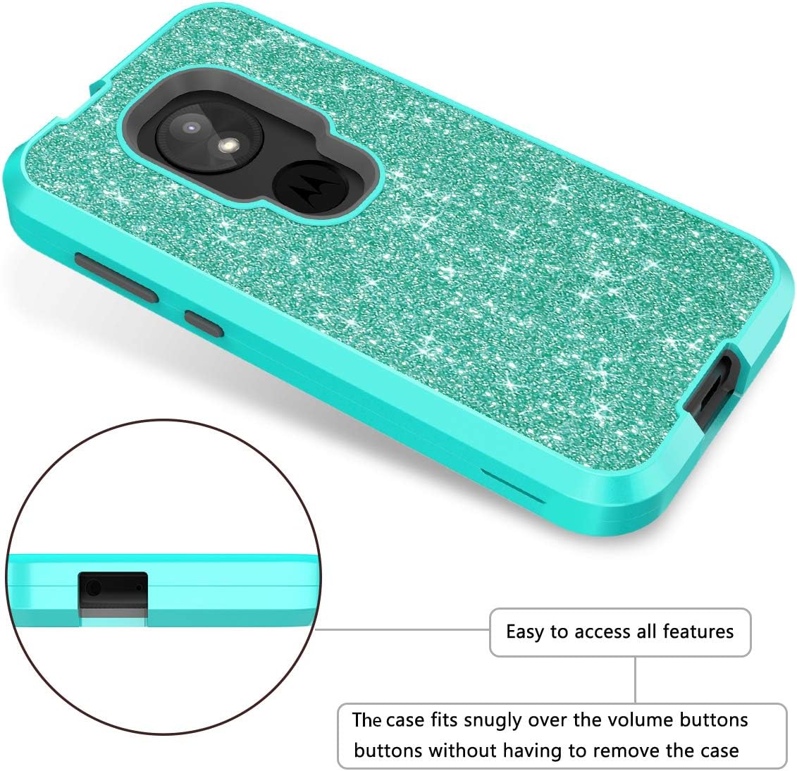 WeLoveCase Moto E5 Play Case, Moto E5 Cruise Case Luxury Glitter Sparkle 3 in 1 Shockproof Three Layer Heavy Duty Hybrid Protective Cover Case for Motorola Moto E5 Play, Moto E5 Cruise Mint