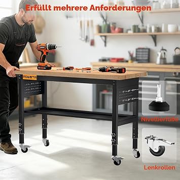 120cm Adjustable Workbench, 2-Tier, 5 Adjustable Heights, 900 kg Capacity