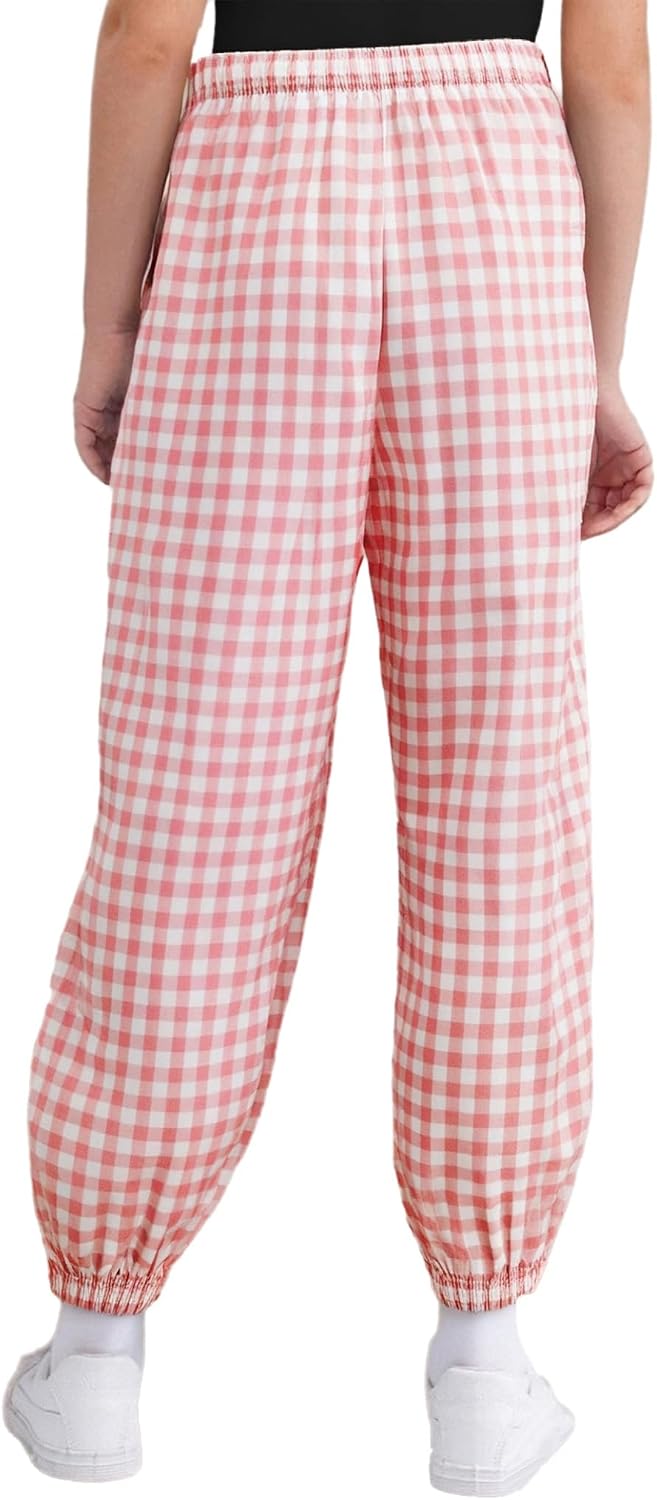 Sxiwei Girls Boys Infant Elastic Waistband Checkered Trousers Plaid Pants Long Sweatpants for Family Gathering