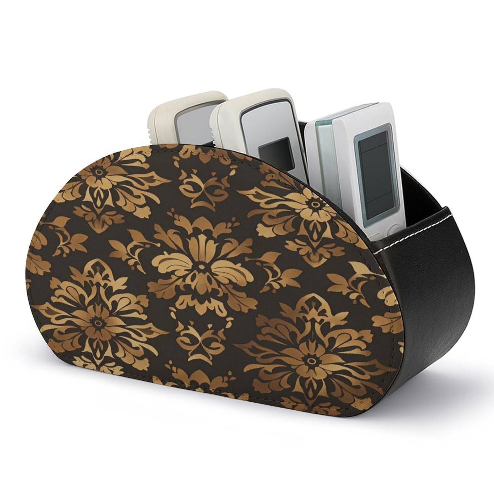Btcowzrv Style Vintage Gold Black Tan Floral Remote Control Holder With 5 Compartments