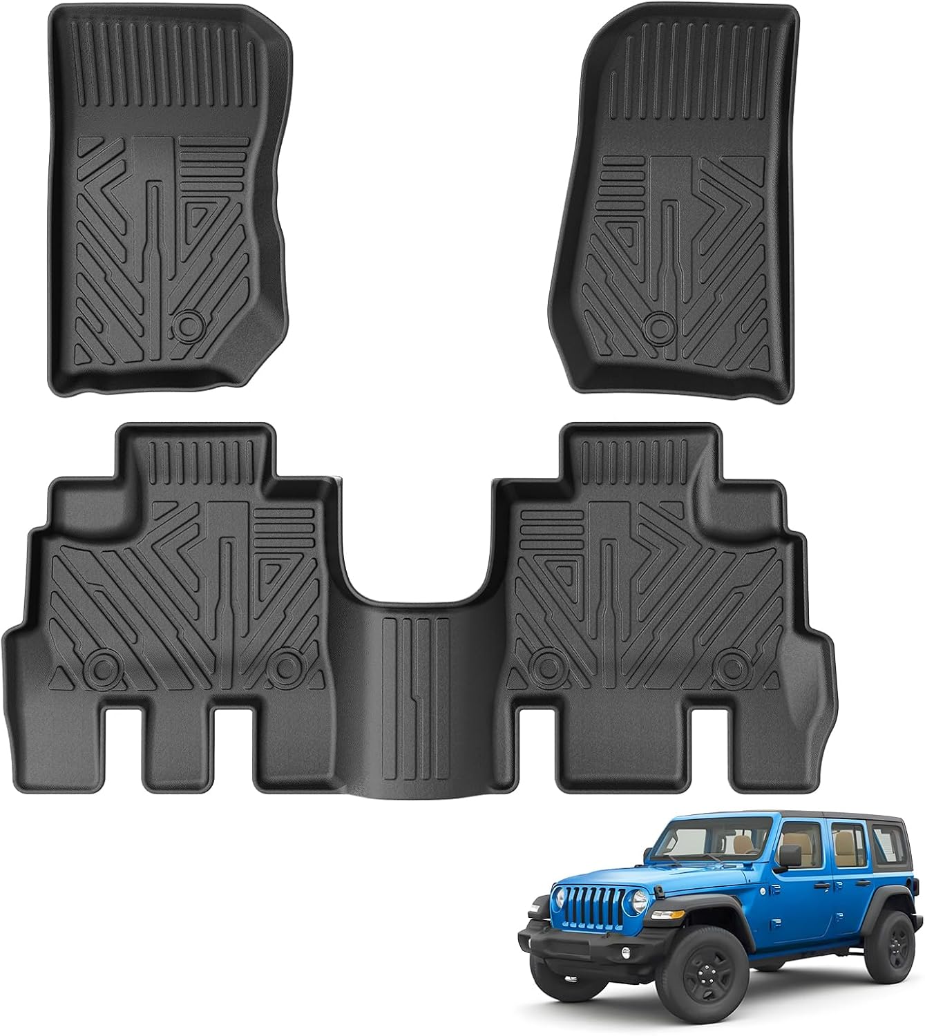 Powerty Floor Mats for Jeep Wrangler JK 2014-2018 Unlimited 4-Door (NOT for JL or 2-Door) All Weather TPE Custom Fit Car Mats Floor Liners 1st & 2nd Row, Black 1st & 2nd Row?For?14-18?Jeep Wrangler JK