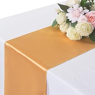 6 Pack Satin Table Runner, 12×108 Inch for Party Wedding, Birthday, Banquets，Graduation Engagements, Christmas, Decoration(Gold)