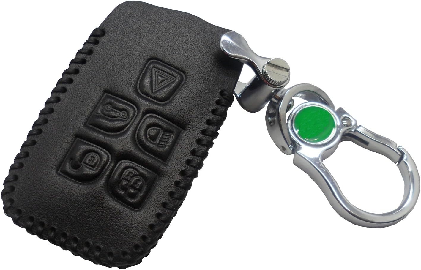 Black Leather Key Fob Cover Case for Range Rover Sport 2013 up 2018 Evoque Velar for Land Rover LR Discovery 4/5 Freelander Key Holder with Metal Key Chain