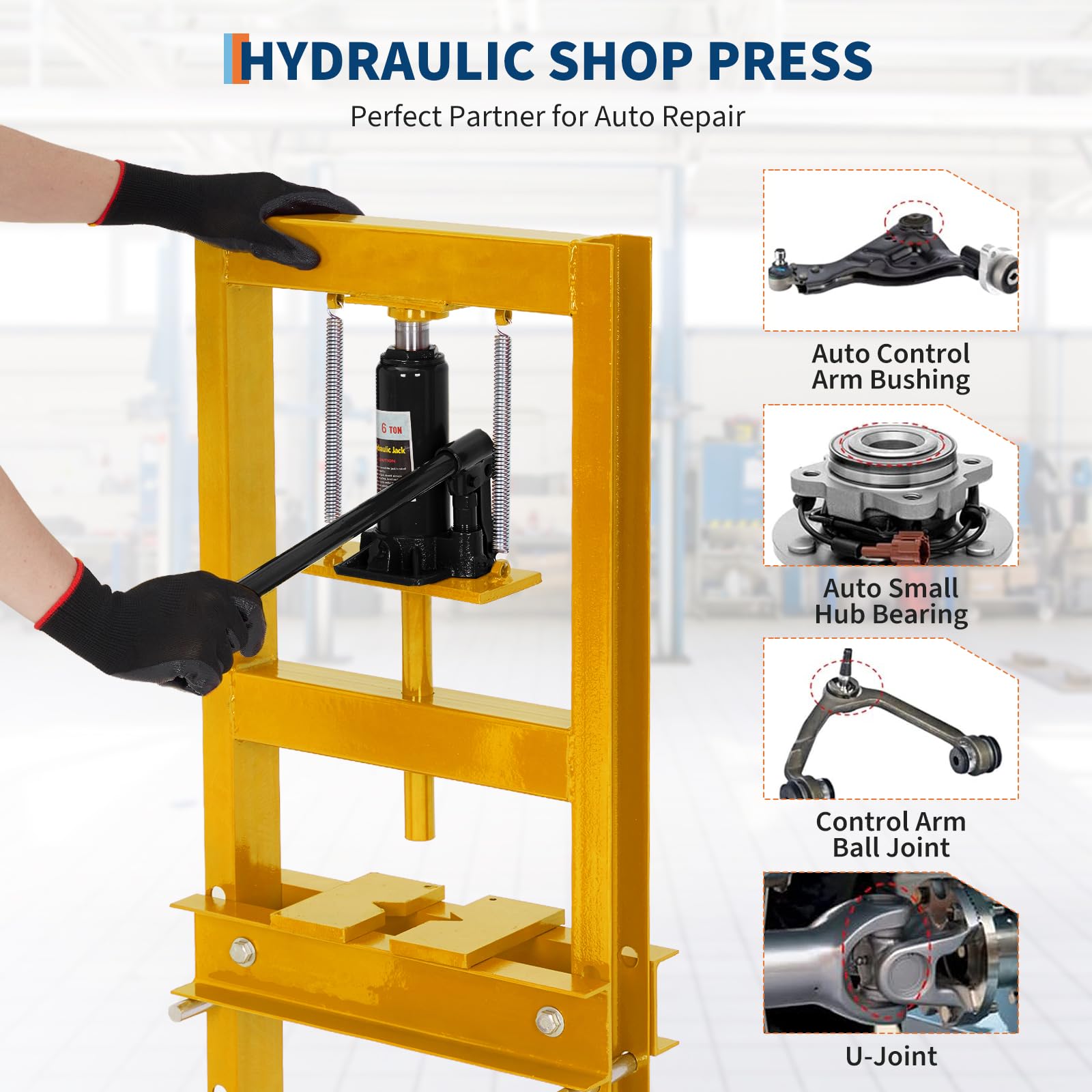 Garvee Robuste 6T Hydraulikpresse H-Rahmen – Schwerlast Werkstattpresse mit 2 Stahlplatten & 4-fach verstellbarem Bett – Perfekt für Metallbearbeitung, Lagerauspressung, U-Gelenke & Automobilreparatur