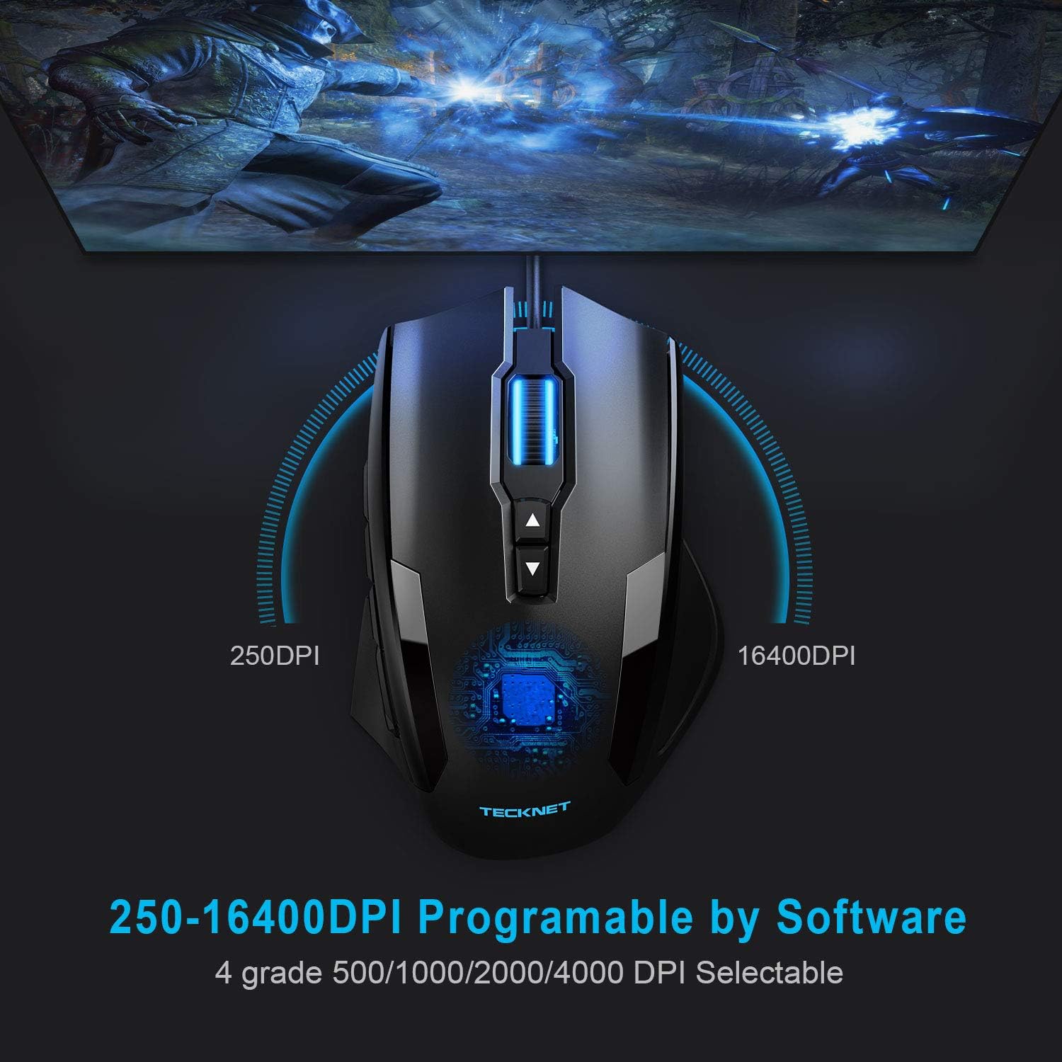 TeckNet M009 Gaming Mouse with 16400 DPI, Wired RGB LED Backlit Computer Mice, 10 Programmable Buttons, Weight Tuning Set