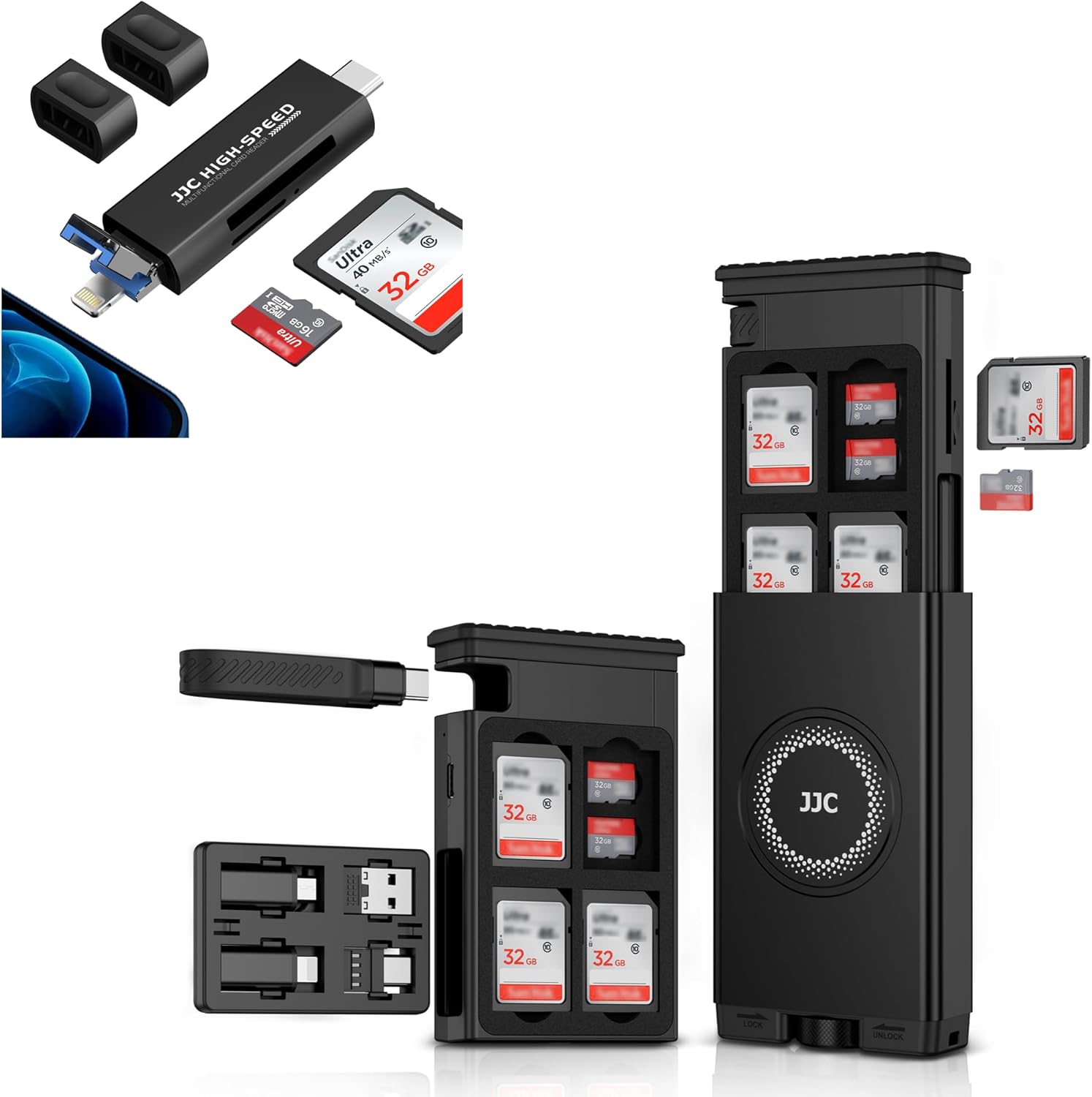 1 + 1 Card Reader: Cable Card High-Speed SD Card Reader Case with SD Card Reader for iPhone/ipad/MacBook