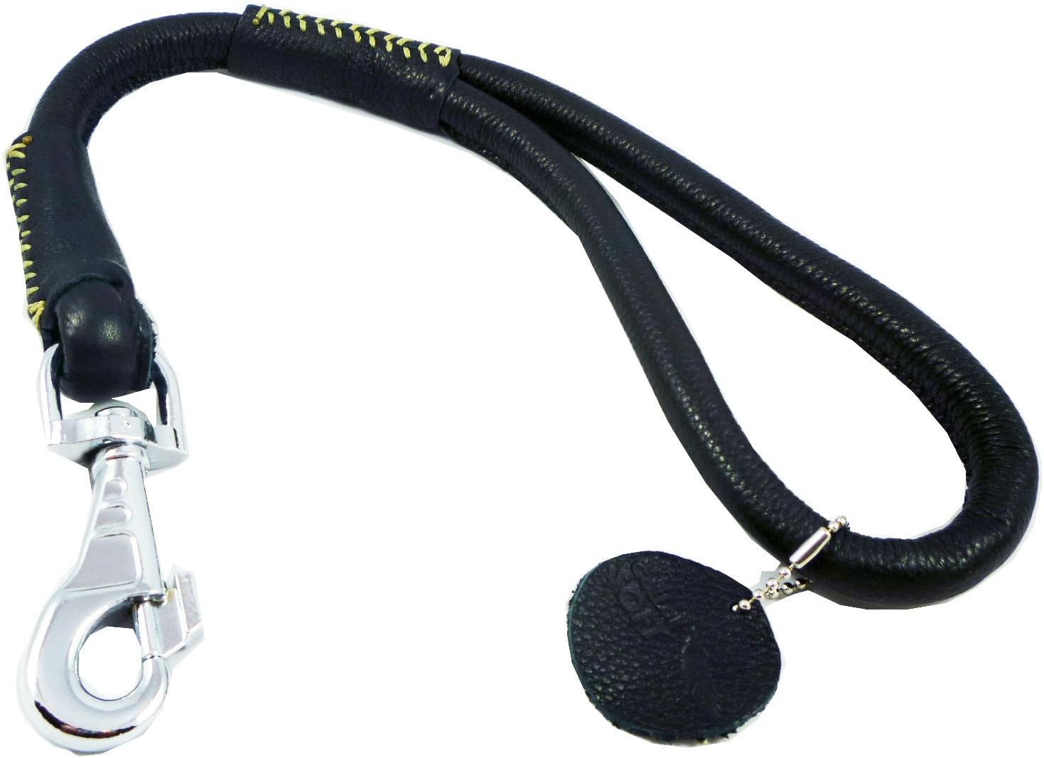Dogs My Love Round Genuine Rolled Leather Dog Short Leash 20" Long 5/8" Wide Black Lead for Large Breeds