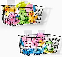 LCMWHOP Hanging Bath Toy Storage Basket 2-Pack - Durable Metal Organizer with Hooks for Kids Bath Toys & Bathroom Essentials