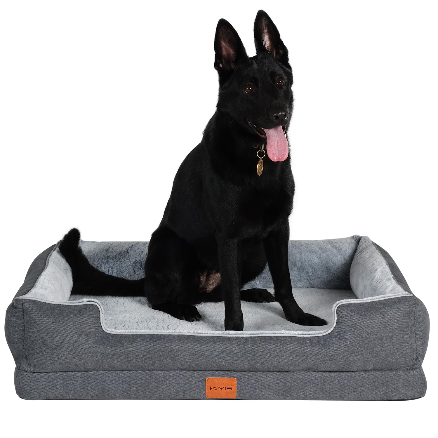 KYG Cama Perro Extra Grande con Forro Impermeable y Espuma de Soporte ortopédico, Forrada con Piel de Imitación Ultra Lujosa Sofá Perro Ortopédica Desenfundable y Lavable,Gris Azulado, 100 * 80 * 20cm