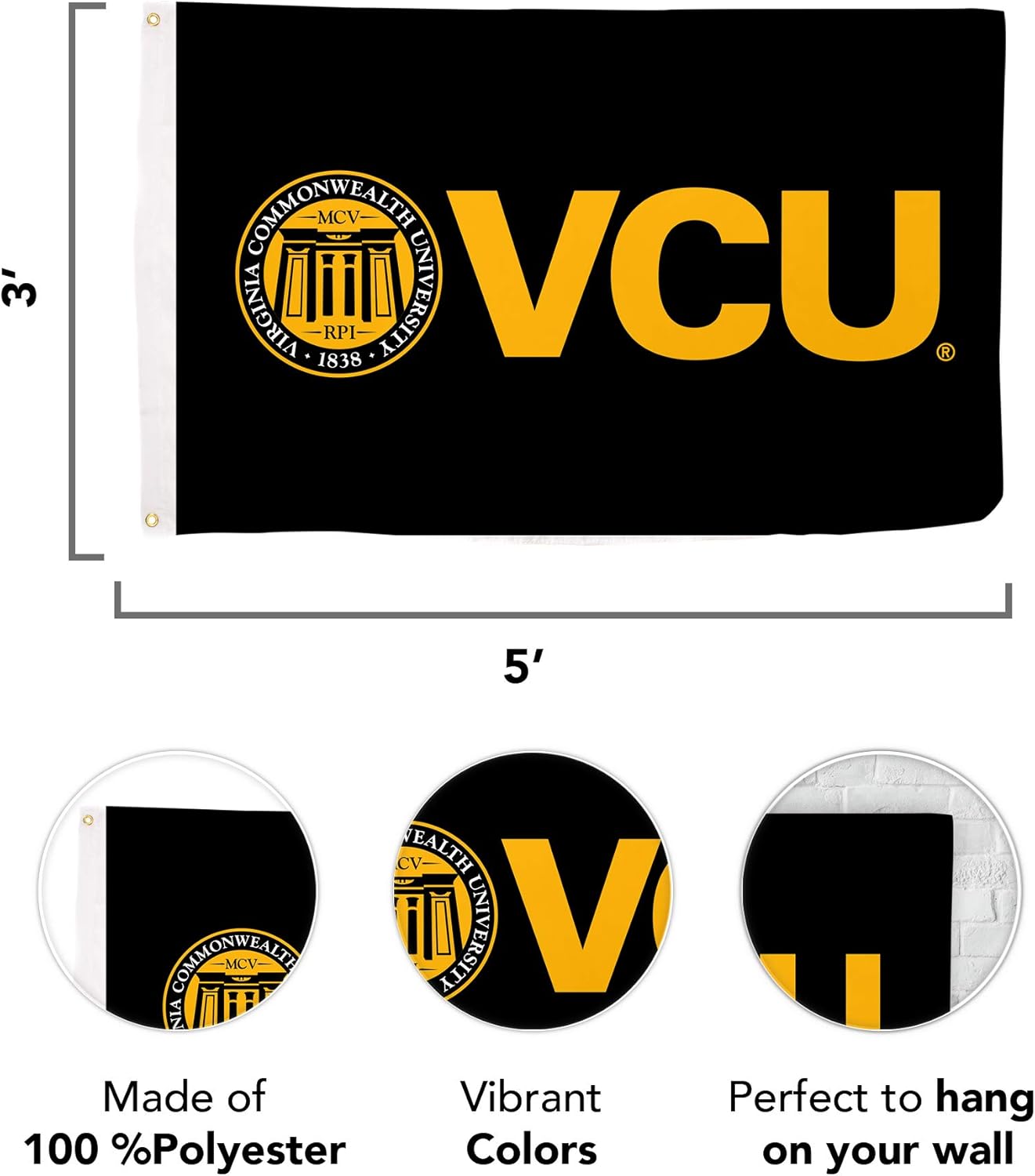 Desert Cactus Virginia Commonwealth University VCU Flag - 3 x 5 Feet Rams Flag, Indoor/Outdoor Durable Fabric, 100% Polyester Design (Style 7) - Image 2