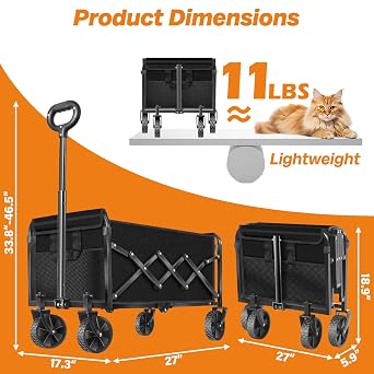 Collapsible Wagons Carts Foldable, 360lbs Portable Folding Wagon Cart with Wheels, Foldable Wagon Cart Utility for Camping, Beach, Grocery, Shopping, Sports, Garden(Classic Black)