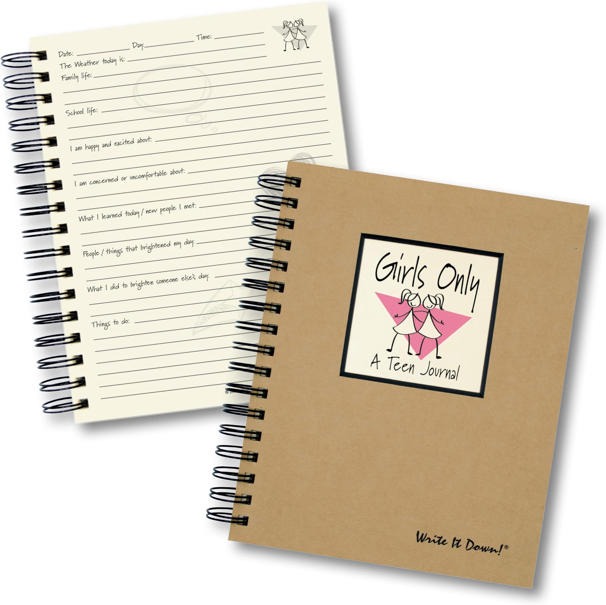 Write it Down series by Journals Unlimited, Guided Journal, Girls Only Journal, Full-size 7.5"x 9", Kraft Hard Cover, Made in USA