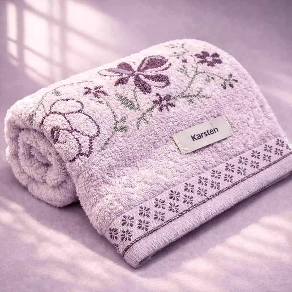 Toalha de Banho Karsten Yuna 100% Algodão - Barra Floral Brilho Grossa Macia Antipilling - 70 x 135 (Lilás 50134/29)