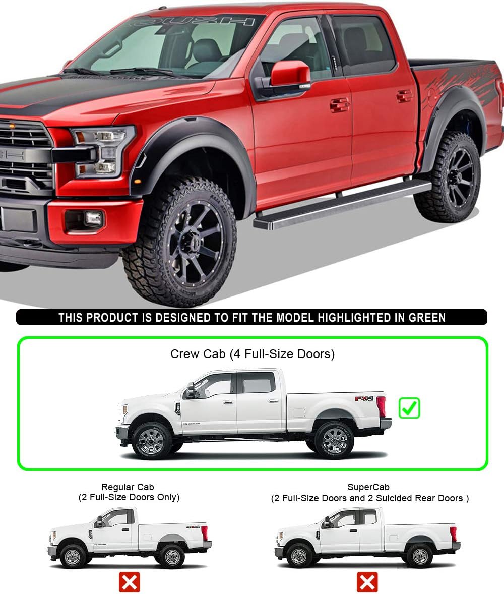 HD Ridez Stainless Steel Board 5in Polished Compatible with Ford F150 2015-2026 SuperCrew Cab & F150 Lightning 2022-2026 & F-250 F-350 Super Duty 2017-2026 Crew Cab (Nerf Bar Side Steps Side Bars)