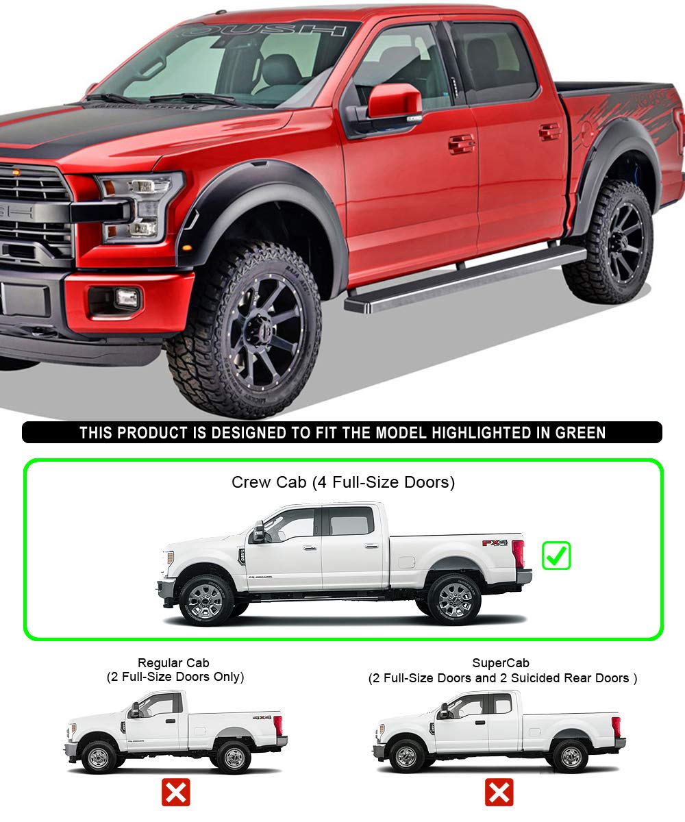 APS Premium 5in 304 Stainless Steel Running Boards Compatible with Ford F150 SuperCrew Cab & 17-25 F250 15-25