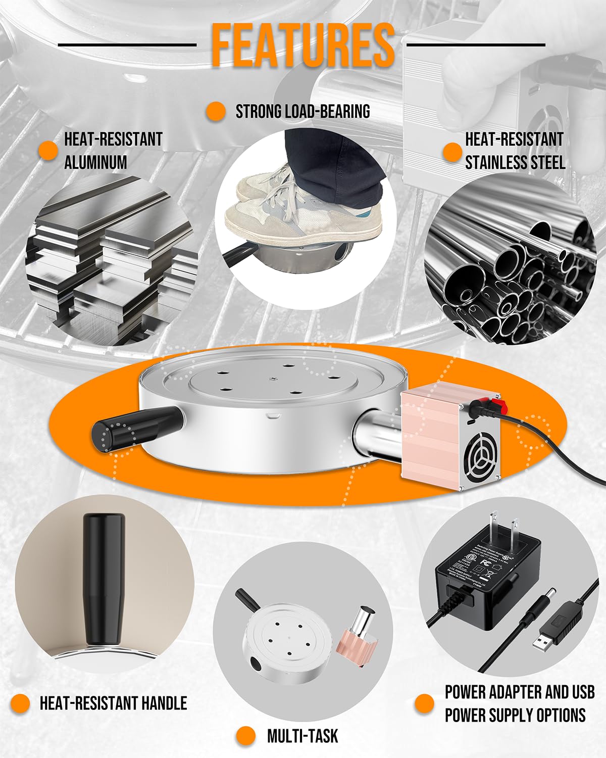Booster de cheminée au charbon de bois - Base de démarrage au charbon et brûleur à charbon - Allumage rapide en 10 minutes - Accessoires de barbecue d'extérieur pour Kingsford, Weber et autres