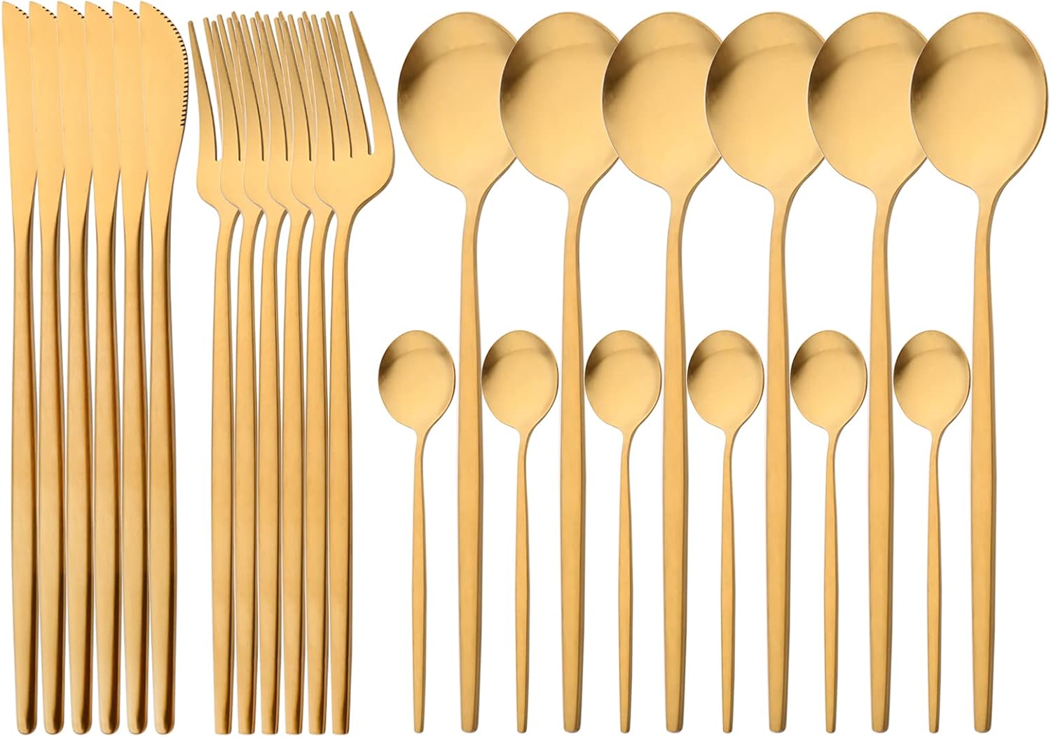 24 Piece Matte Finished Flatware Set, Basic 18/0 Stainless Steel Silverware For Home Kitchen Wedding Party And Restaurant, Set For 6, Champagne Gold