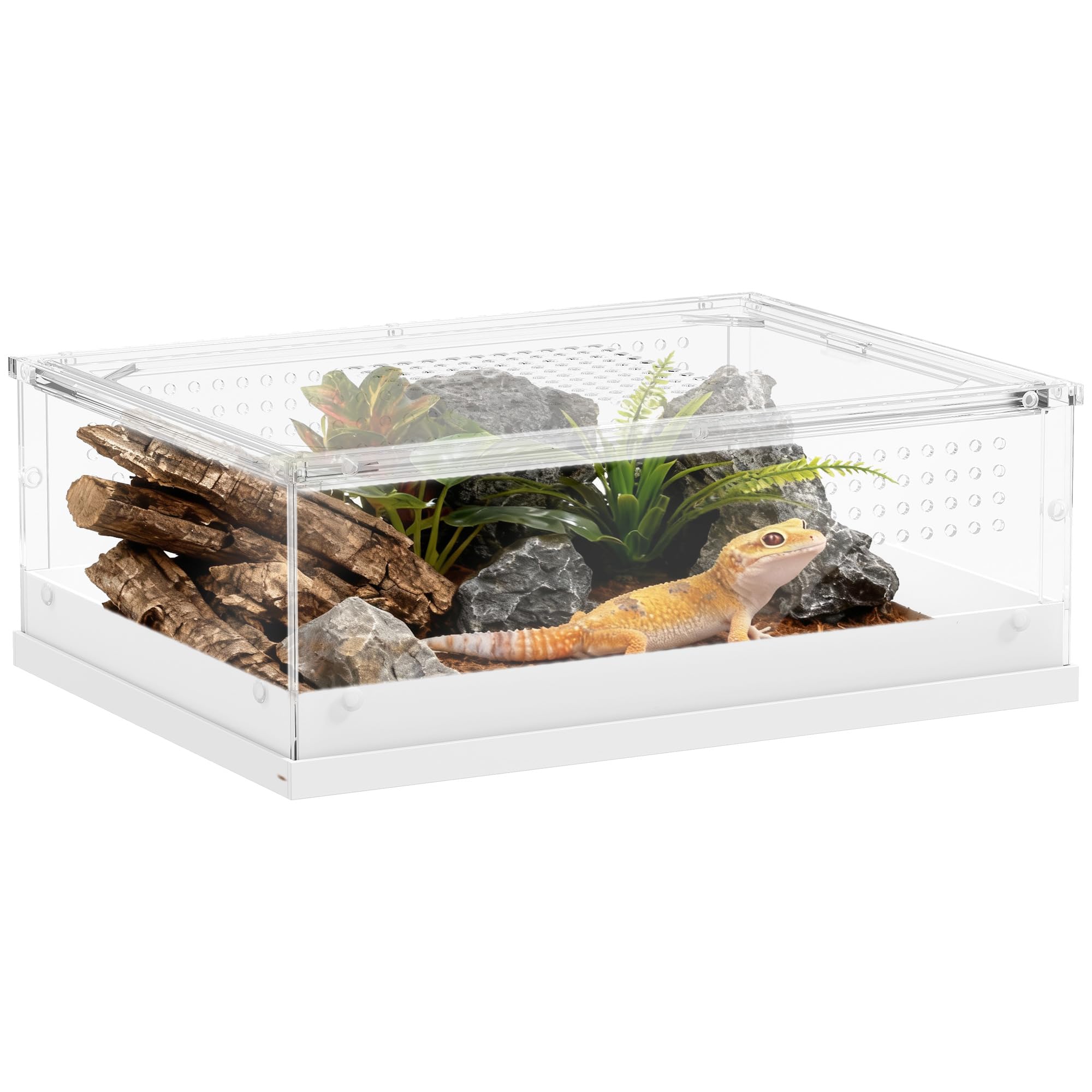 PawHut Reptile Terrarium, 40 x 30 x 15cm Vivarium with Top Sliding Door, 360° Acrylic Reptile Tank Breeding Box with Vents, for Snake, Frog, Spider, Gecko, Tarantula, Stick Insect, Praying Mantis