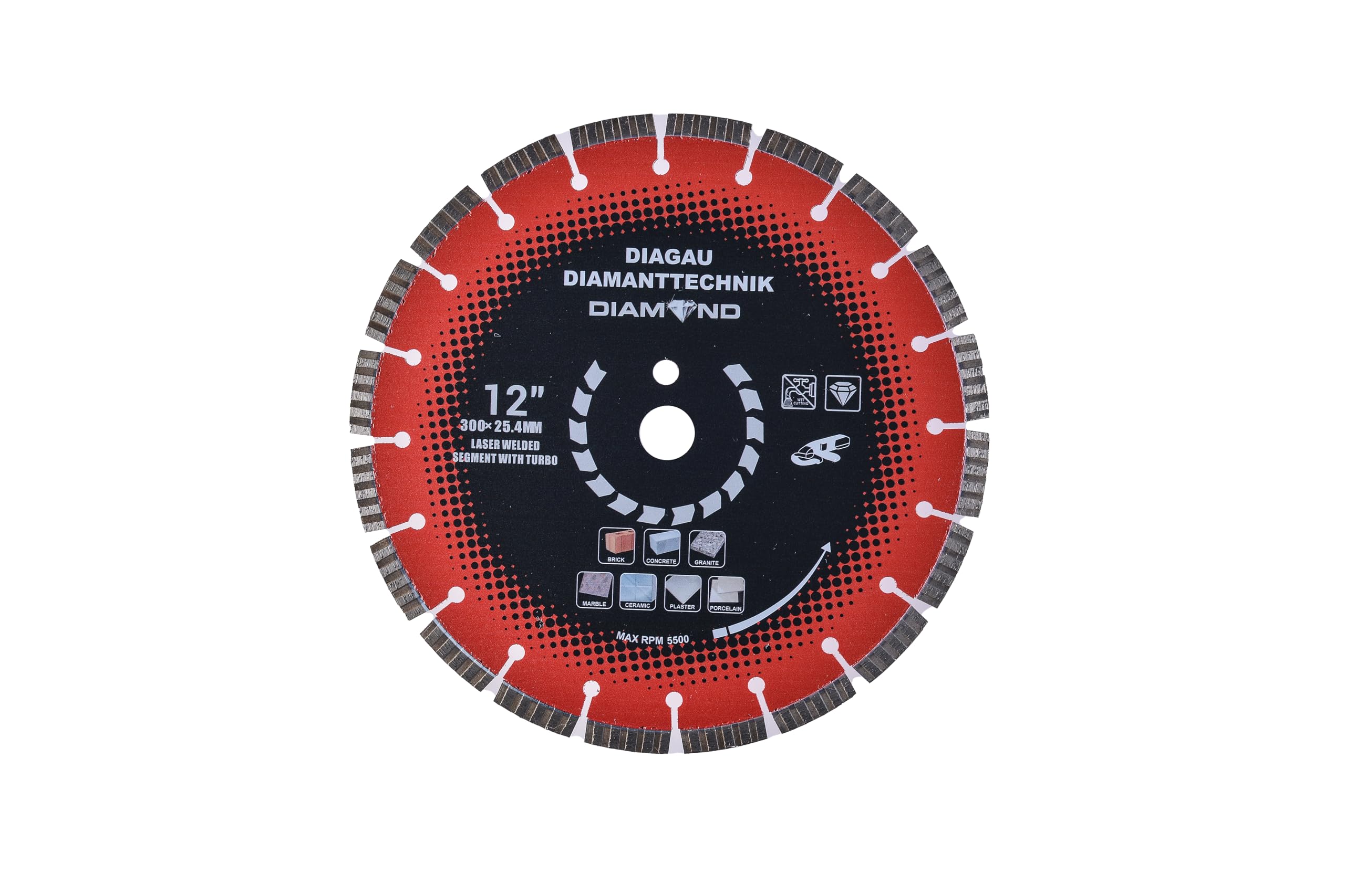 Diamentowa tarcza tnąca 300 mm 12 mm turbo-segmenty spawane laserowo, do betonu, kamienia, granitu, otworu 22,23 mm