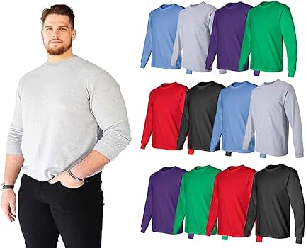 BILLIONHATS 6 Pack Big & Tall Long Sleeve Colorful T-Shirts