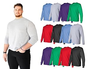BILLIONHATS 6 Pack Big Tall Long Sleeve Colorful T-Shirts for Mens 100 Cotton - Crew Neck Bulk Tees