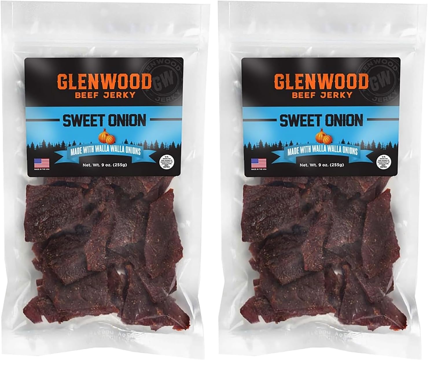Glenwood Beef Jerky Sweet Onion Meat Snack 9 Ounce, Sweet Beef Jerky with Walla Walla Onion, Made in the USA (Pack of 2)