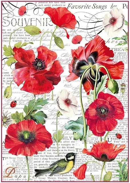 Stamperia 21 x 29.7 cm Amapolas Rice Paper, Multi-Colour
