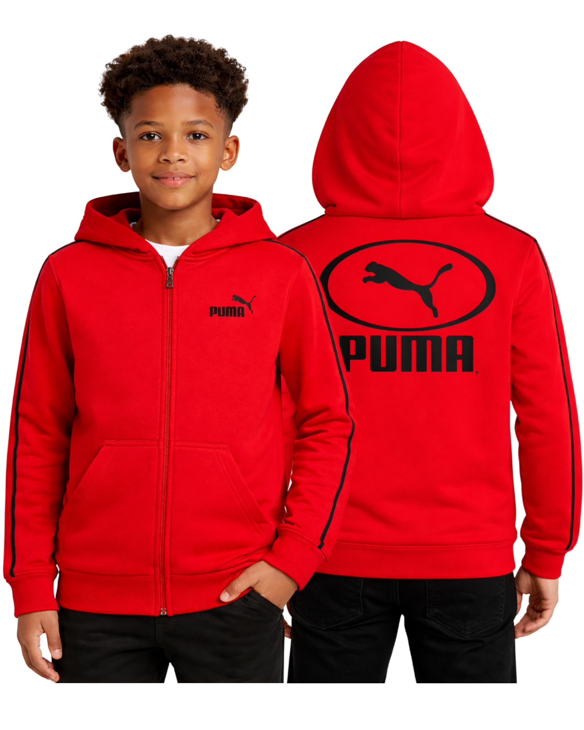 PUMA Felpa con cappuccio con zip per ragazzi, in pile, comoda e performante, con cerniera, per ragazzi – Felpa sportiva per sport e uso quotidiano