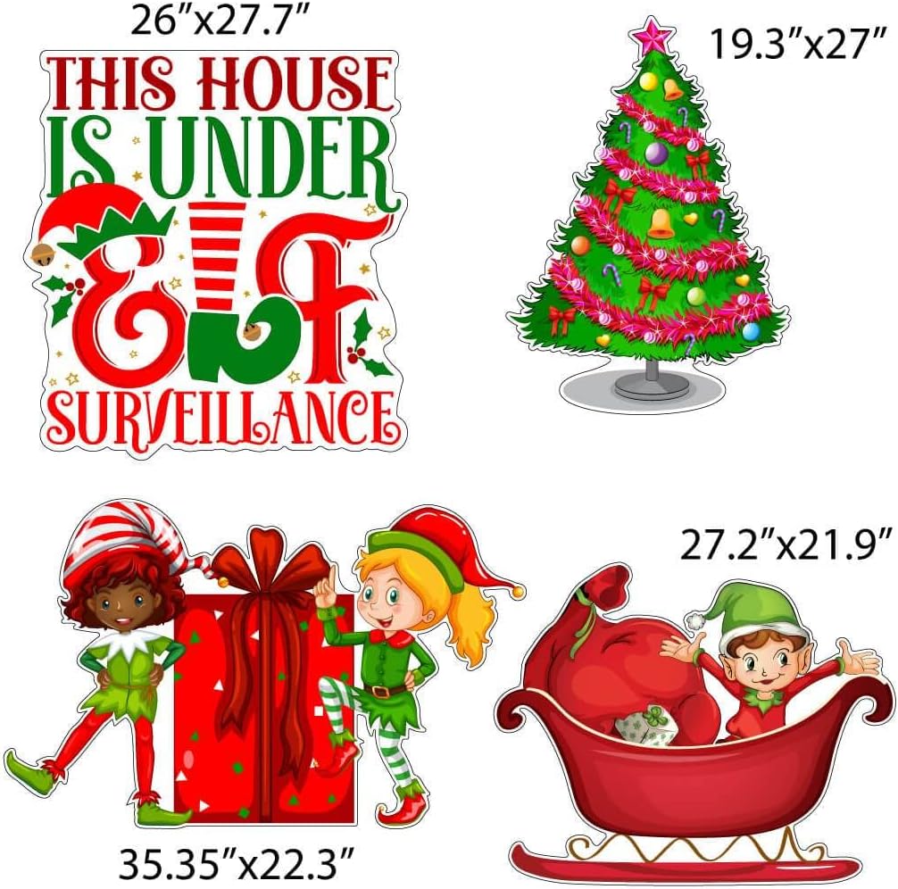 VictoryStore Christmas Elf Yard Signs, Under Elf Surveillance Decorations Made in USA, Incldues Stakes, 19678