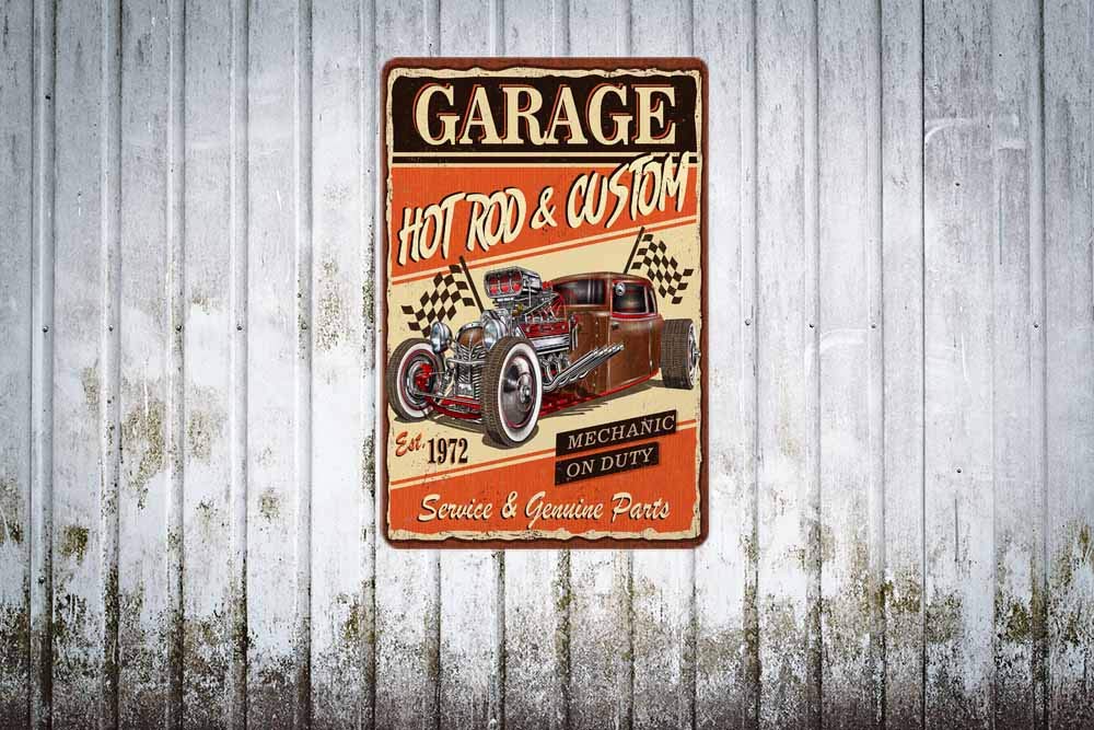 Swono Garage Poster Tin Signs,Hot Rod Car Custom Mechanic on Duty