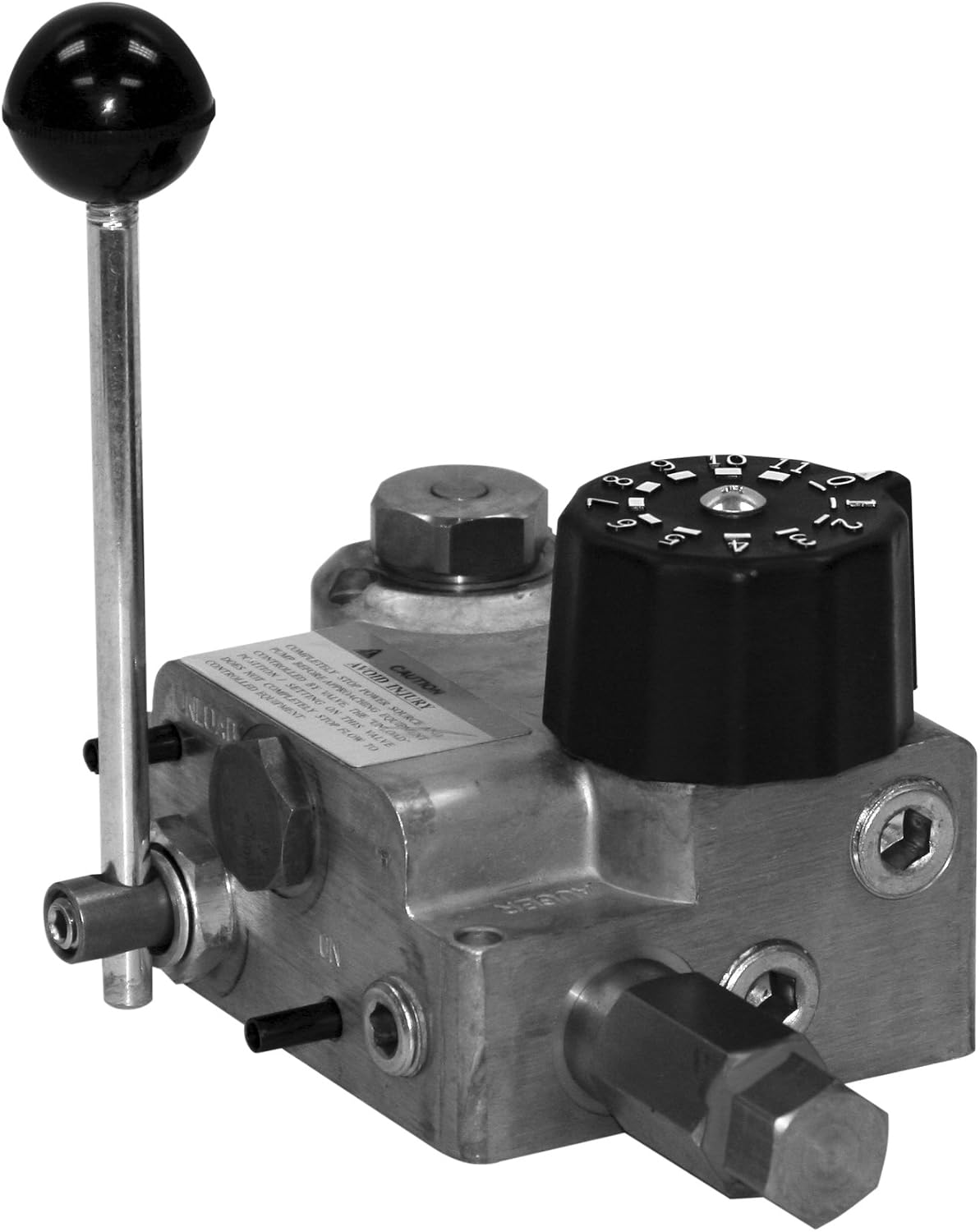 Buyers Products HV020 Single Flow Hydraulic Spreader Valve, 20 GPM 2000 PSI Manual Control with 11 Position Detent, 3/4 NPT Ports, Compact Aluminum Body for Truck Spreader Systems