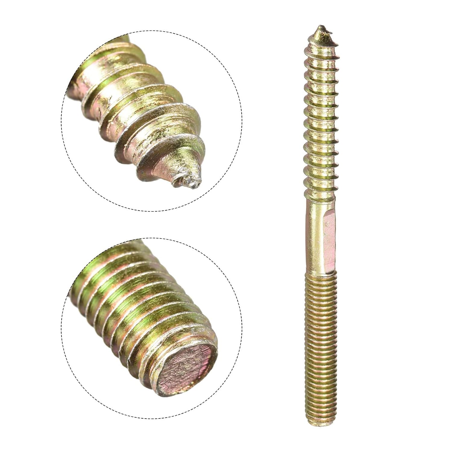 Color Zinc Carbon Steel Double Ended Thread Dowel Screws self-Tapping-Screws for Wood Furniture Connecting M8*100mm 12pcs