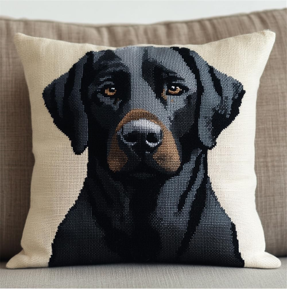 FWRTYCB Latch Hook Kits Pillow Black Labrador Crochet Yarn Hooking Pillowc