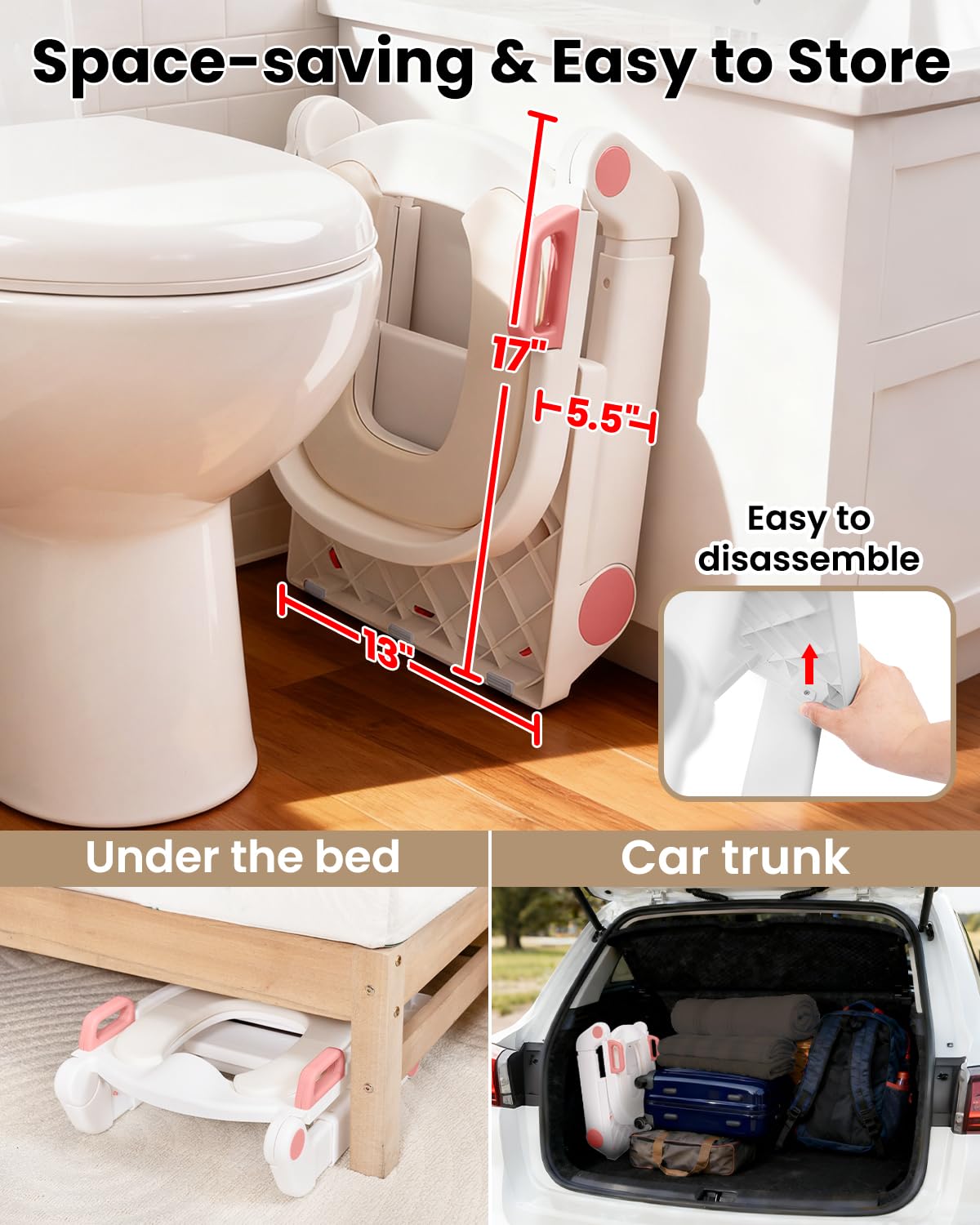 Primlect Potty Training Seat, Easy Assembly Toddler Toilet Seat, 2 in 1 Potty Training Toilet, Splash Guard Anti-Slip Pad Step Stool for Boys Girls (Soft Pink) - Image 4